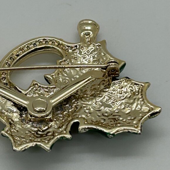 Vintage Gerry's Christmas Brooch Gold-Tone French Horn Pin Enamel Holly Berries - Picture 11 of 15